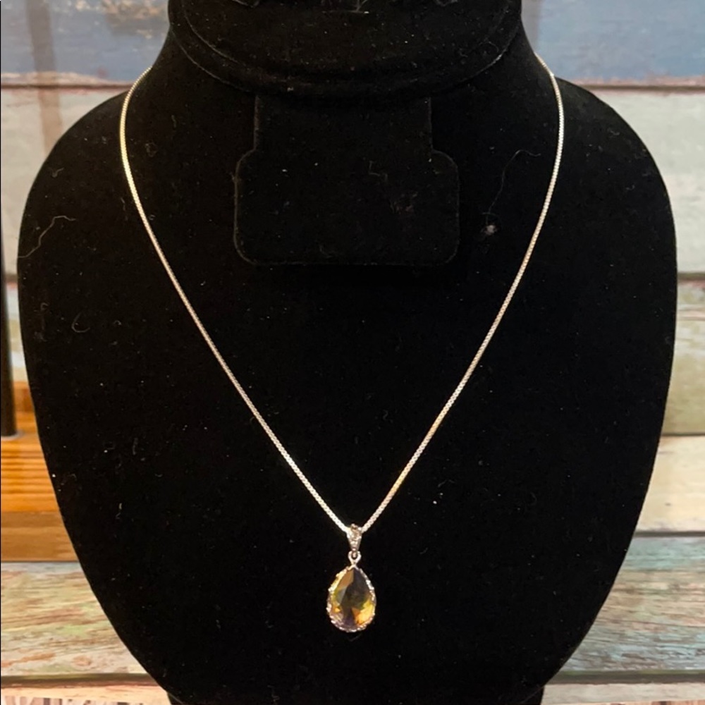 Sterling silver pear shaped rainbow topaz pendant